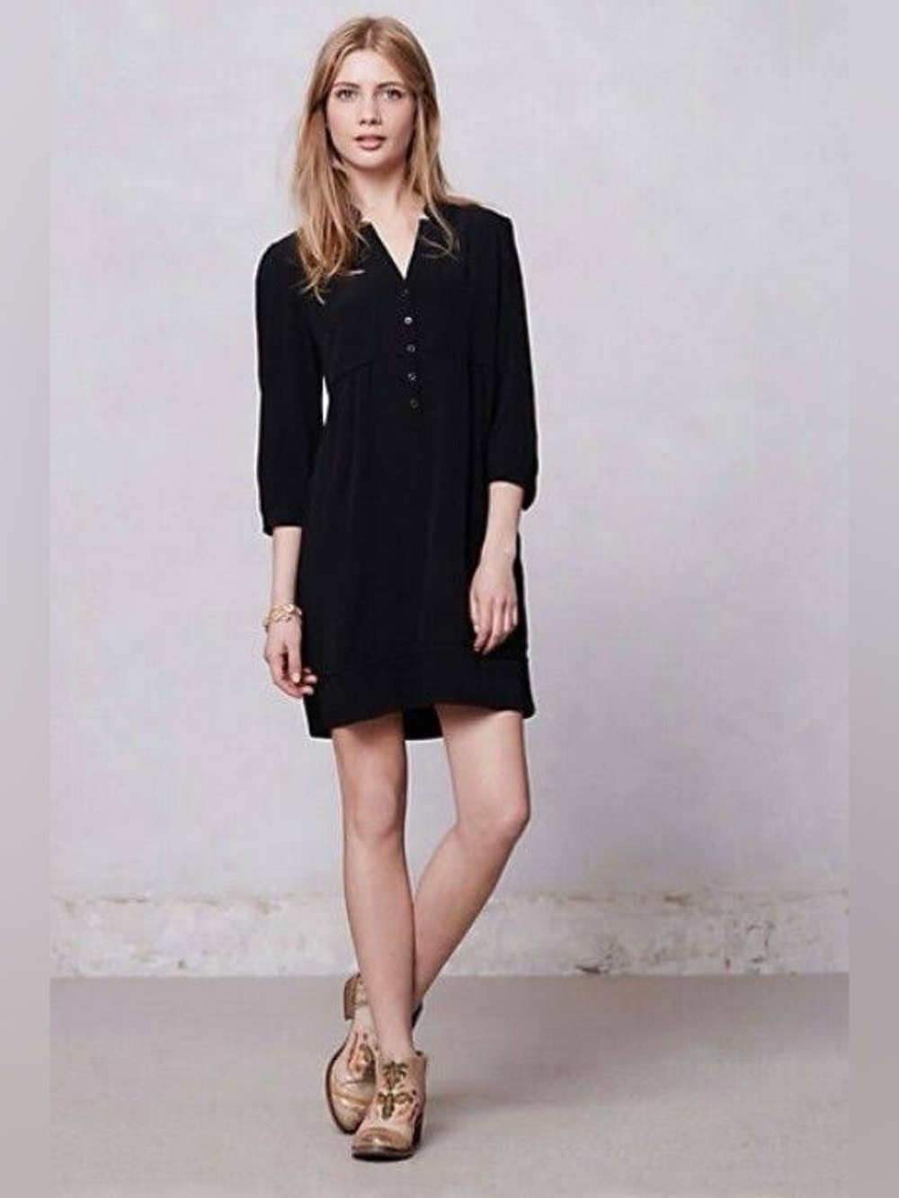 Anthropologie Maeve Taryn Black Crepe Shift Dress Size 10